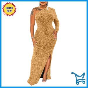 Elegant One Shoulder Long Sleeve Formal Dress High Split Cocktail Gown Party